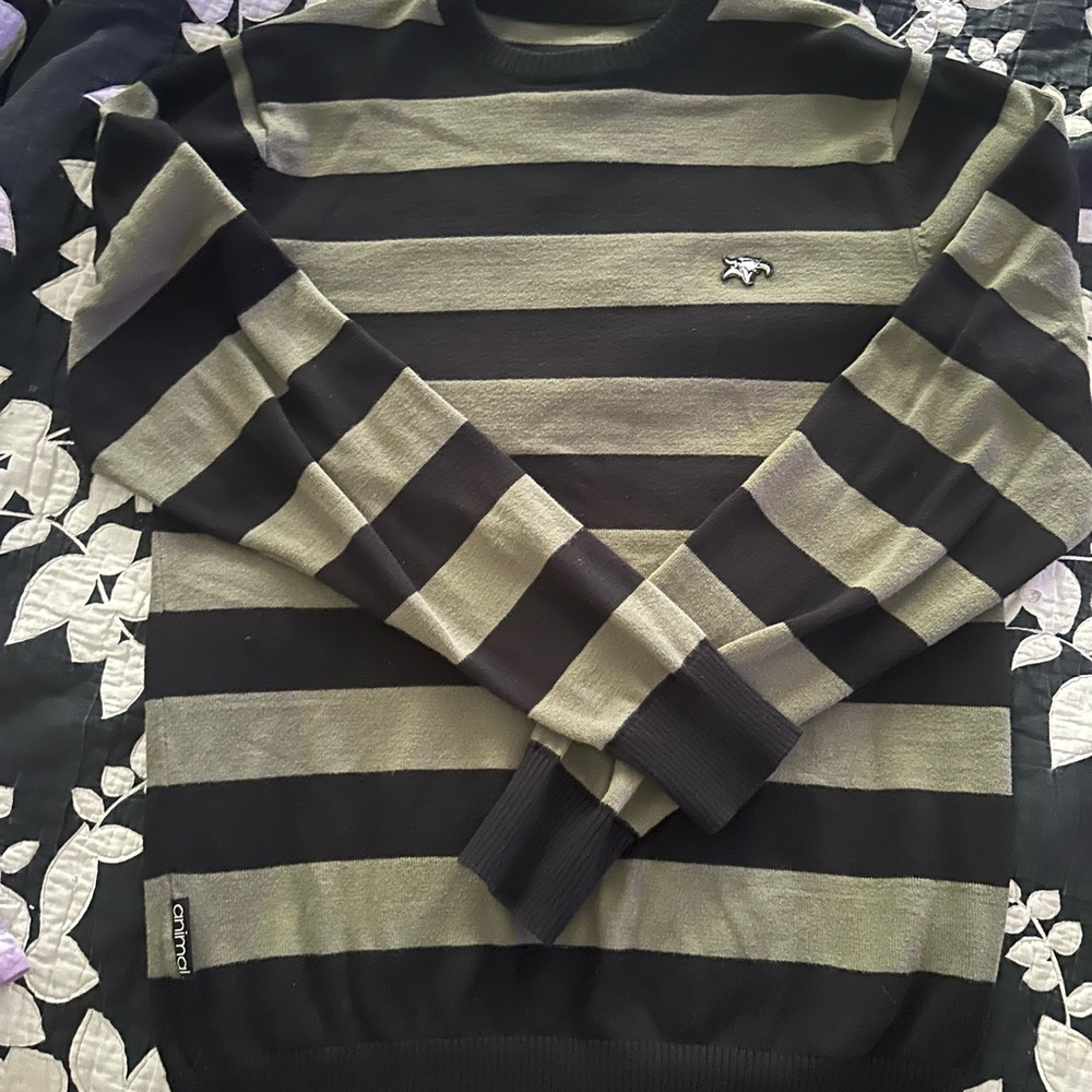 Animal Black and Green Striped Crewneck Sweater